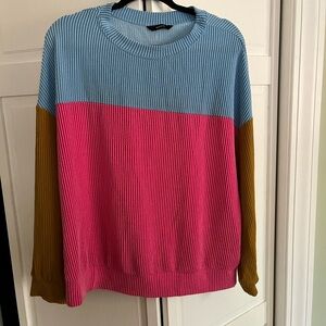 Colorblock Sweater - Pink, Blue, and Tan